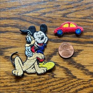 Mickey and Pluto, Small Car Embroidered Patch Set